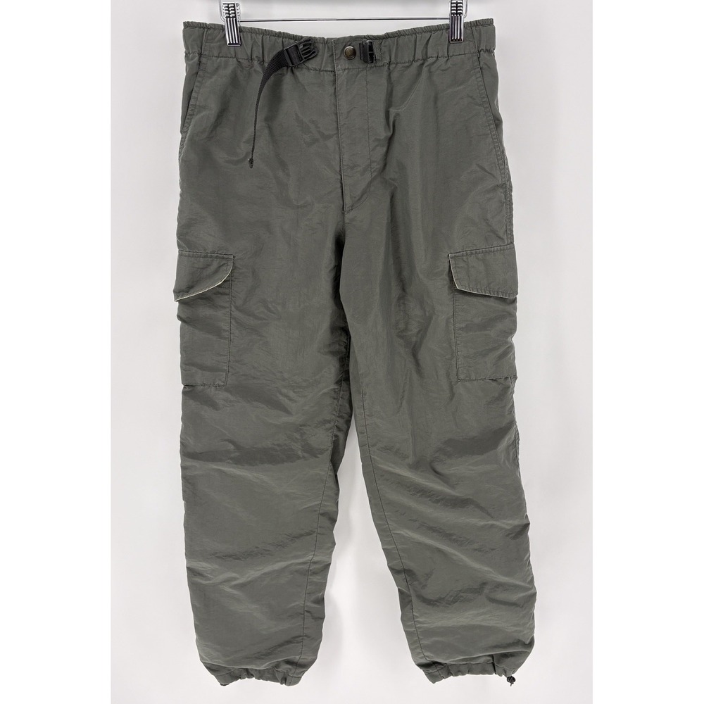 Uniqlo Mens M Olive Green Fleece Lined Cargo Pants Belted Y2K Drawstring Ankle